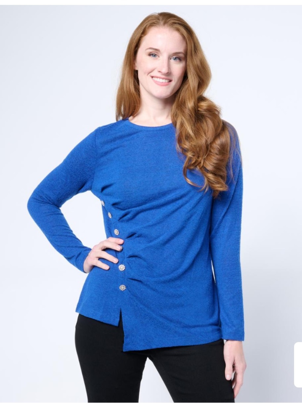 DG2 by Diane Gilman crystal button embellishment top New